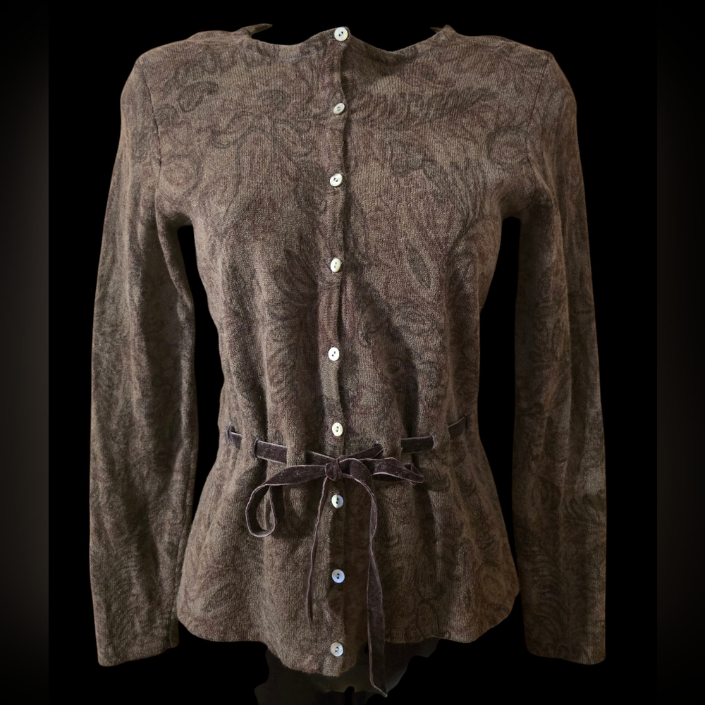 Elegant Brown Floral Button-Down Women's Shirt Lambs Wool Rabbit Velvet tie